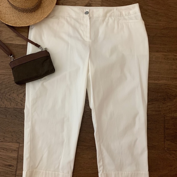 Sag Harbor Pants - Sag Harbor White Cotton Coastal Beach Vacation Capris Pants Casual Summer